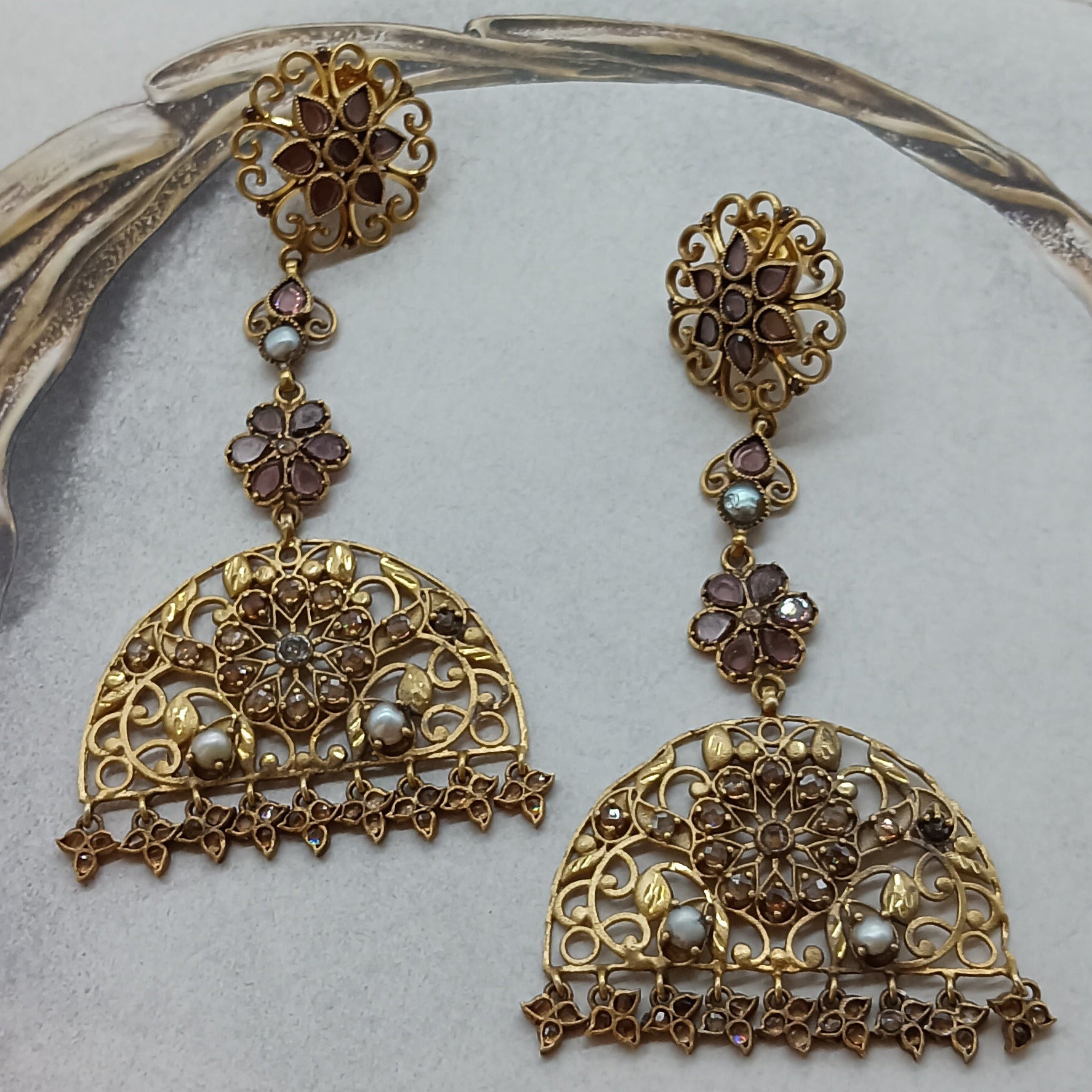 Royal Rajwadi Style Old Flower Design & Jhumka Earrings – Amonroo